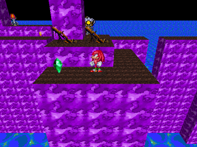 Knuckles, face à un fragment de la Master Emerald dans un environnement désolé