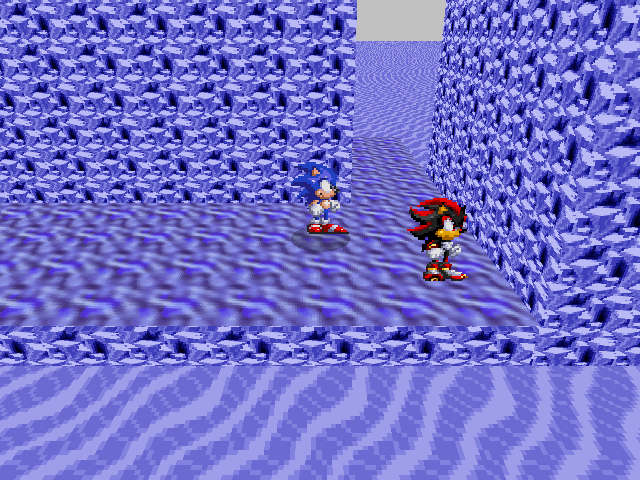 Sonic, face à Shadow dans un environnement de neige